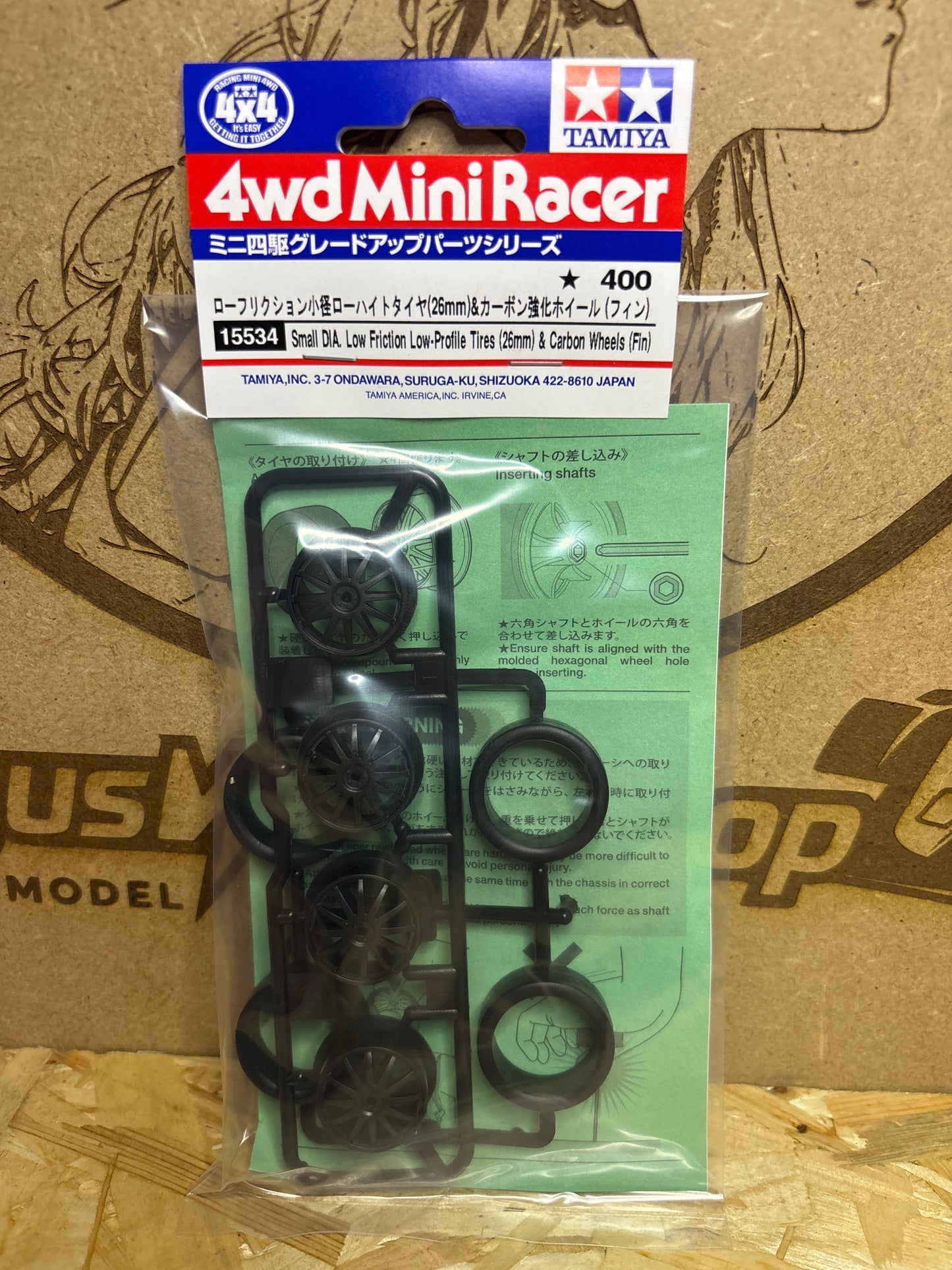 Tamiya Small Dia. Low Friction Tires 26mm & Carbon Wheels Fin – Cod. 15534