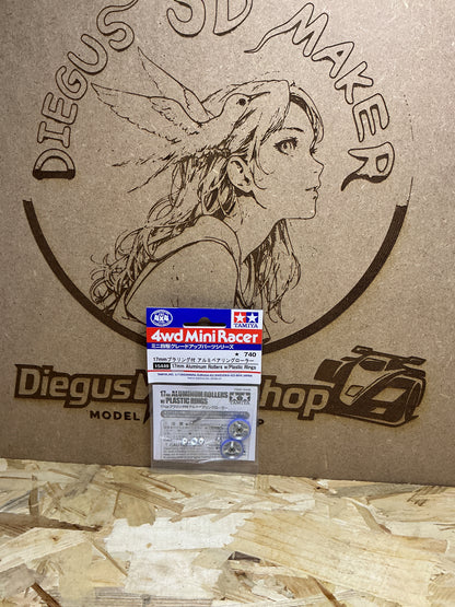 Tamiya 15449 17mm Aluminum Rollers con Anello in Plastica – Mini 4WD