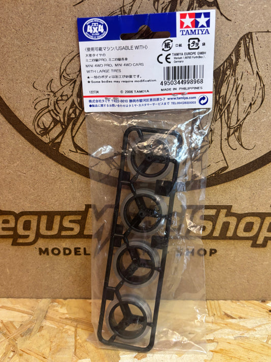 Ta15366 Large Diameter Carbon Wheel Set Soft Slick Tires Mini 4WD