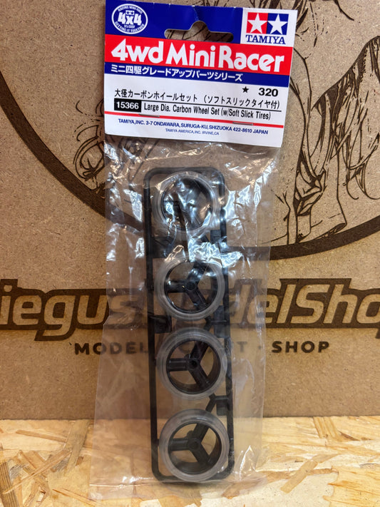 Ta15366 Large Diameter Carbon Wheel Set Soft Slick Tires Mini 4WD
