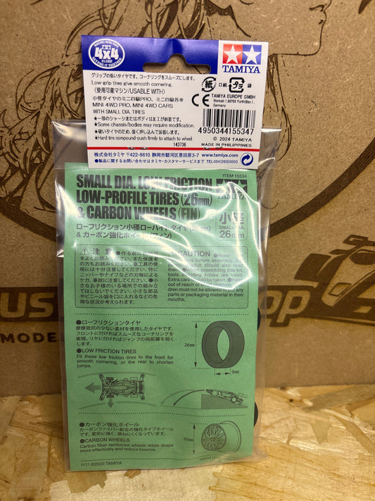Tamiya Small Dia. Low Friction Tires 26mm & Carbon Wheels Fin – Cod. 15534 - dettaglio prodotto 2