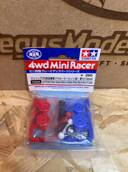 Tamiya 15525 – Doppie Rotelle Plastica 13-12 mm Rosso/Blu – Mini 4WD