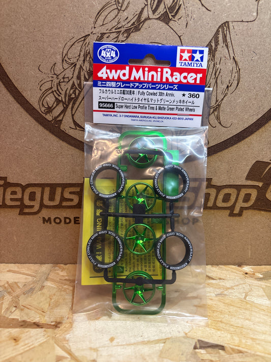 Tamiya Super Hard Low Profile Tires & Matte Green Plated Wheels   95666