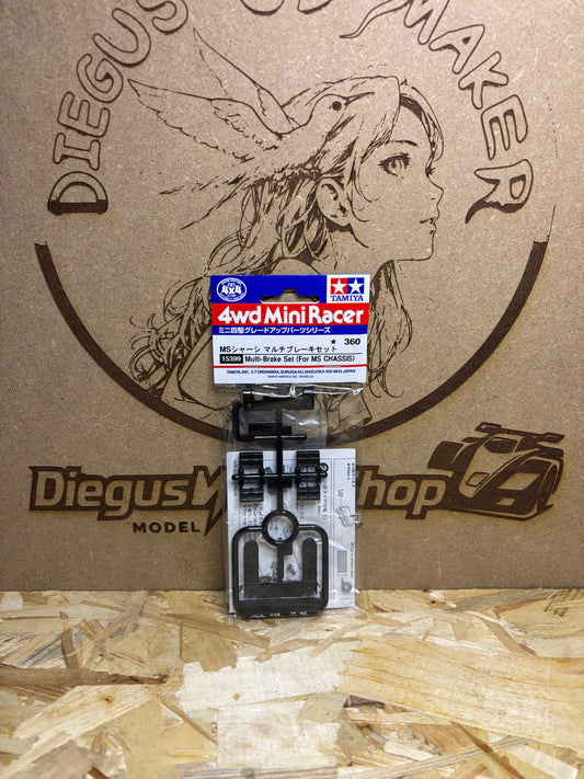 Set freni multipli Tamiya per telaio MS Mini 4WD. Ideale per regolazione frenata e configurazioni racing su chassis MS. TA 15399