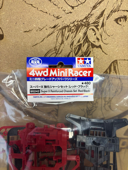 Tamiya TA95242 – Super X Reinforced Chassis Set (Red/Black) – Mini 4WD