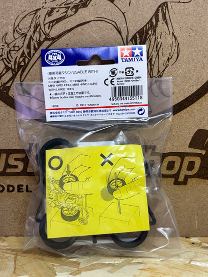 Tamiya 15511 – Gomme Large Diameter & Cerchi 6 Razze – Mini 4WD