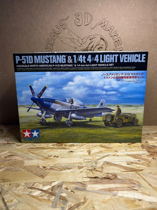 Tamiya TA25205 – North American P-51D Mustang & 1/4-ton 4×4 Light Vehicle Set – Kit 1/48