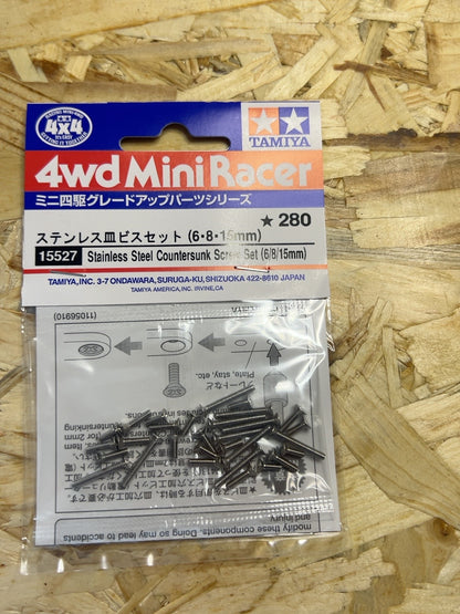 Tamiya 15527 – Set viti inox a testa svasata 6/8/15 mm Mini 4WD