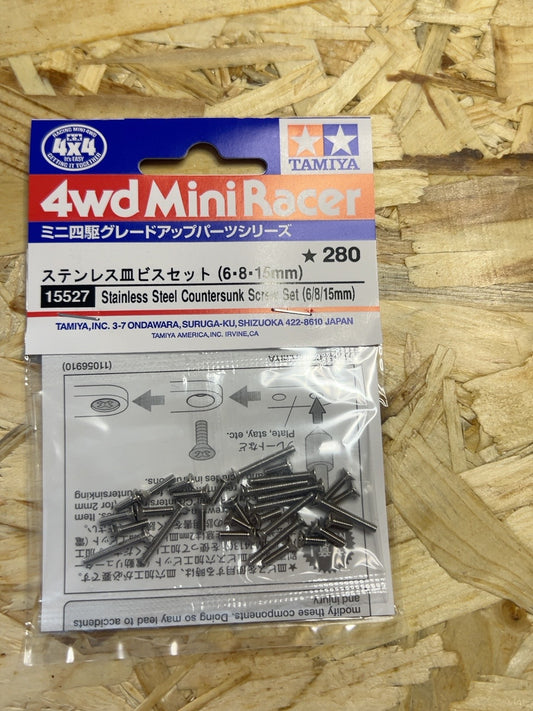Tamiya 15527 – Set viti inox a testa svasata 6/8/15 mm Mini 4WD
