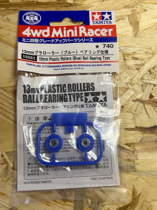 Tamiya 15551 – Roller 13 mm blu in plastica con cuscinetti Mini 4WD
